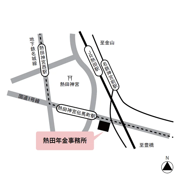 熱田年金事務所（愛知県名古屋市熱田区伝馬2-3-19）の案内図