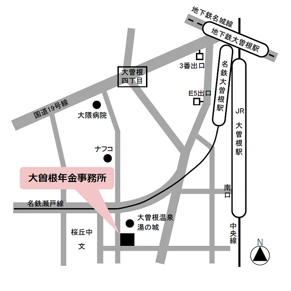 大曽根年金事務所（愛知県名古屋市東区東大曽根町28-1）の案内図