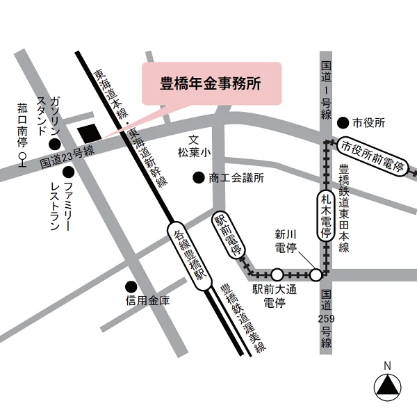 豊橋年金事務所（愛知県豊橋市菰口町3-96）の案内図