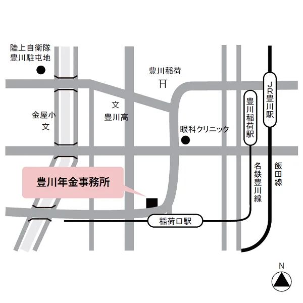 豊川年金事務所（愛知県豊川市金屋町32）の案内図