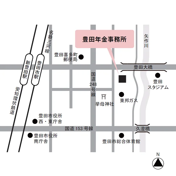 豊田年金事務所（愛知県豊田市神明町3-33-2）の案内図