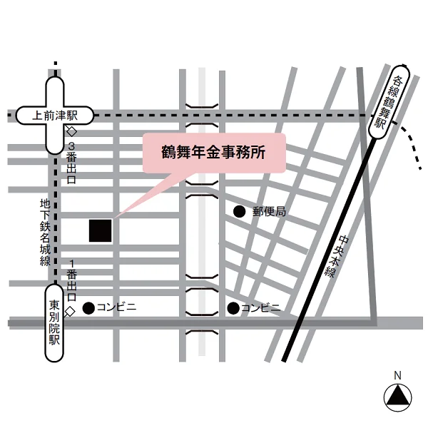 鶴舞年金事務所（愛知県名古屋市中区富士見町2-13）の案内図