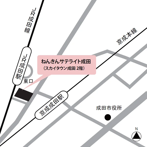 ねんきんサテライト成田（千葉県成田市花崎町828-11 スカイタウン成田2階）の案内図