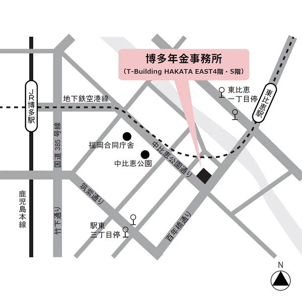 博多年金事務所（福岡県福岡市博多区博多駅東3-14-1 T-Building HAKATA EAST 4・5階）の案内図