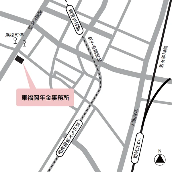 東福岡年金事務所（福岡県福岡市東区馬出3-12-32）の案内図