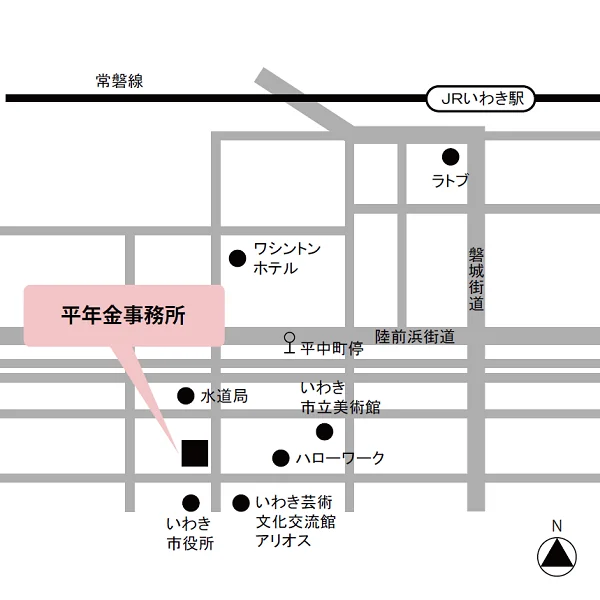 平年金事務所（福島県いわき市平字童子町3-21）の案内図