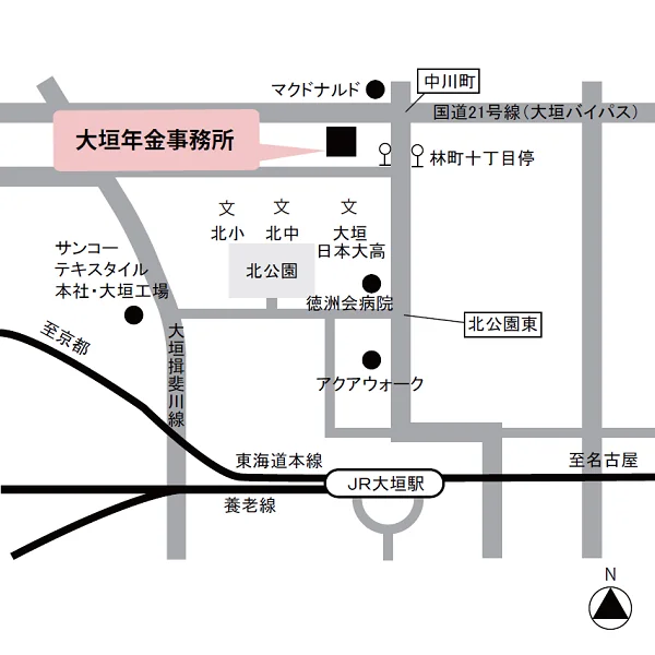 大垣年金事務所（岐阜県大垣市八島町114-2）の案内図