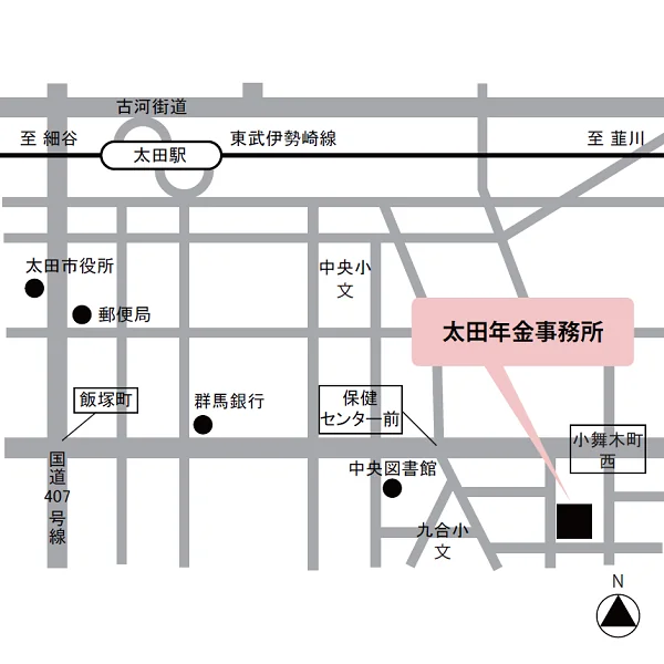 太田年金事務所（群馬県太田市小舞木町262）の案内図