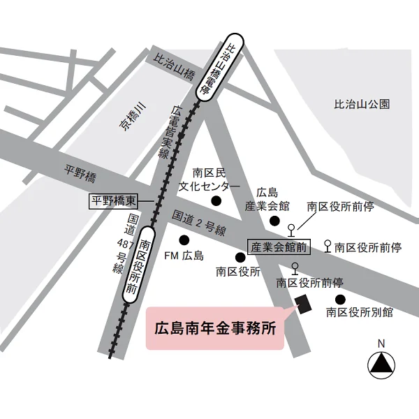 広島南年金事務所（広島県広島市南区皆実町1-4-35）の案内図