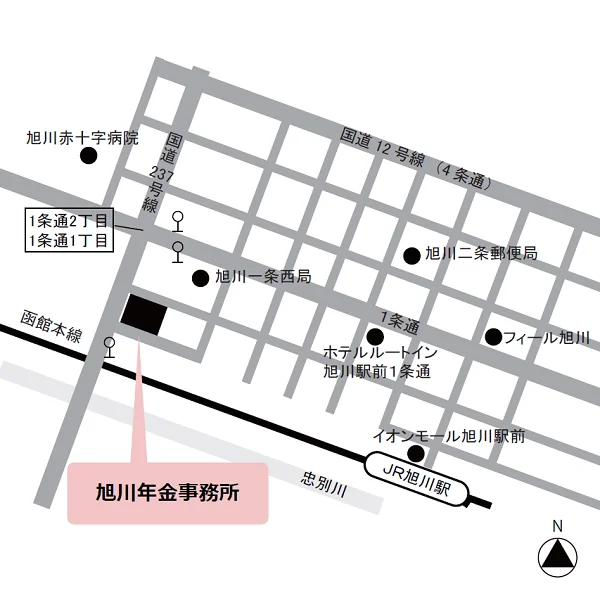 旭川年金事務所（北海道旭川市宮下通2-1954-2）の案内図