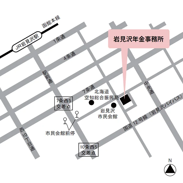 岩見沢年金事務所（北海道岩見沢市9条西3）の案内図