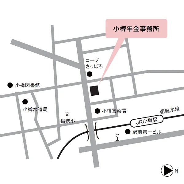 小樽年金事務所（北海道小樽市富岡1-9-6）の案内図