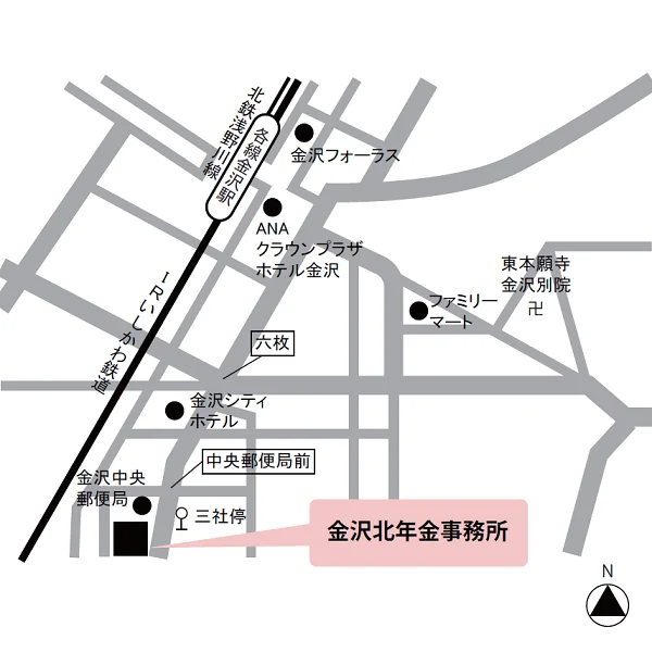 金沢北年金事務所（石川県金沢市三社町1-43）の案内図