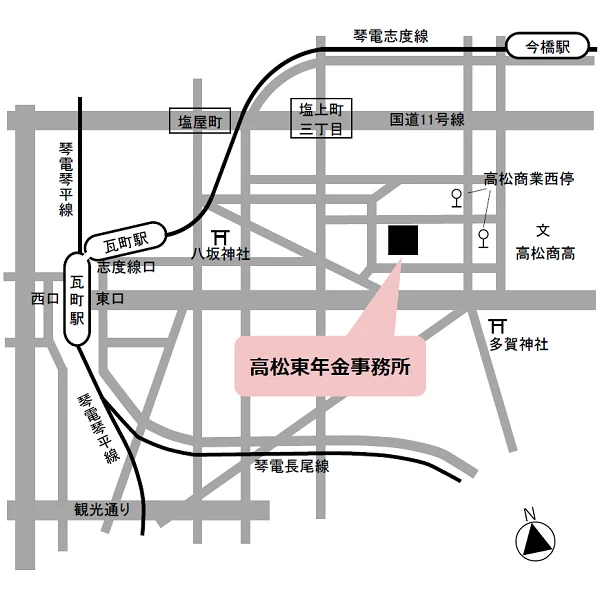 高松東年金事務所（香川県高松市塩上町3-11-1）の案内図