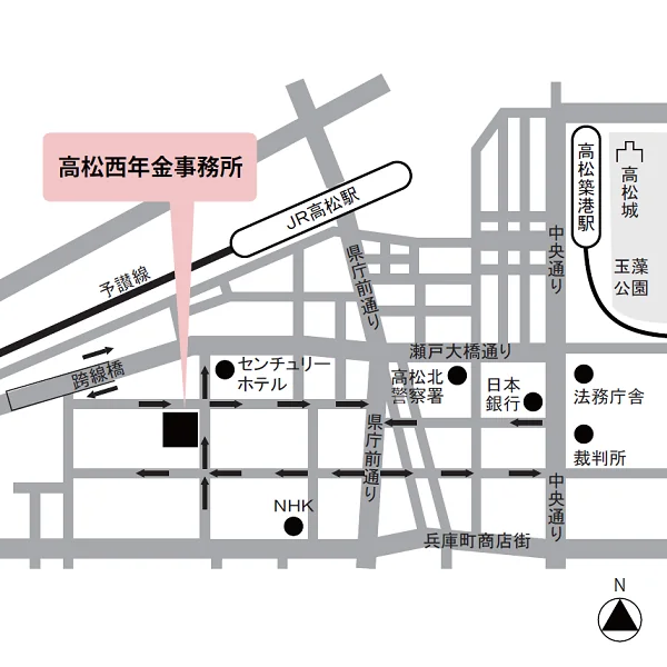 高松西年金事務所（香川県高松市錦町2-3-3）の案内図