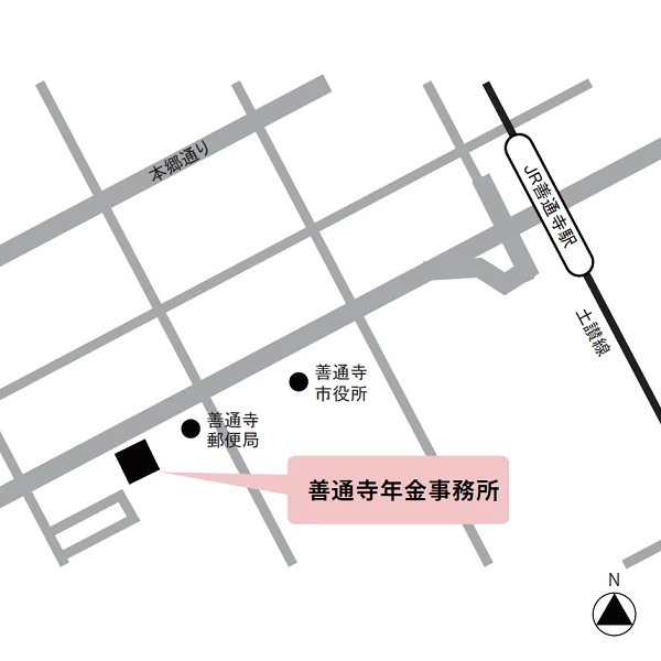 善通寺年金事務所（香川県善通寺市文京町2-9-1）の案内図