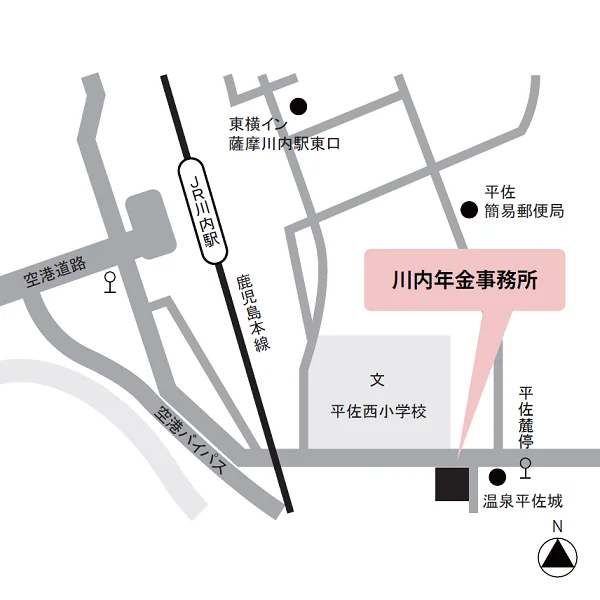 川内年金事務所（鹿児島県薩摩川内市平佐町2223）の案内図