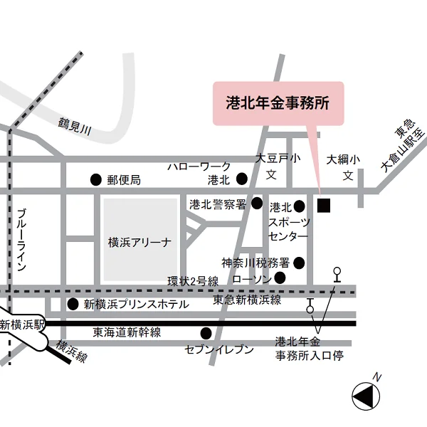 港北年金事務所（神奈川県横浜市港北区大豆戸町515）の案内図