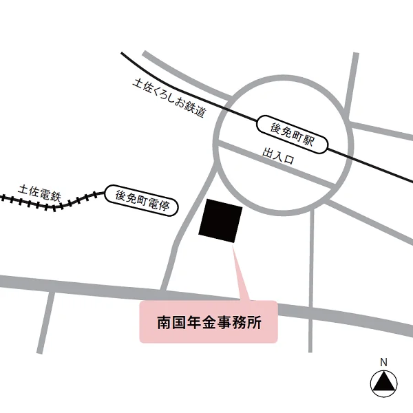 南国年金事務所（高知県南国市大そね甲1214-6）の案内図