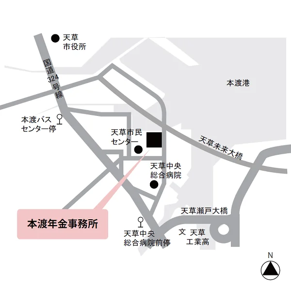 本渡年金事務所（熊本県天草市東町2-21）の案内図
