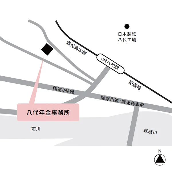 八代年金事務所（熊本県八代市萩原町2-11-41）の案内図