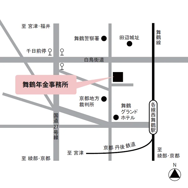 舞鶴年金事務所（京都府舞鶴市南田辺50-8）の案内図