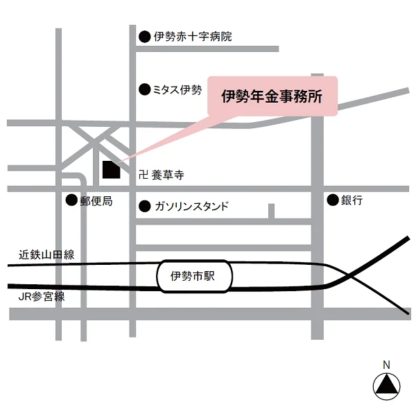 伊勢年金事務所（三重県伊勢市宮後3-5-33）の案内図