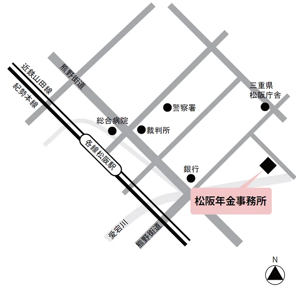 松阪年金事務所（三重県松阪市宮町17-3）の案内図