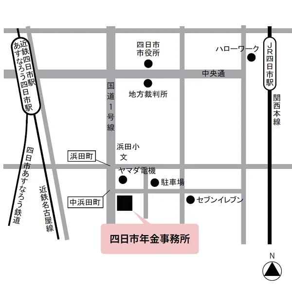 四日市年金事務所（三重県四日市市十七軒町17-23）の案内図