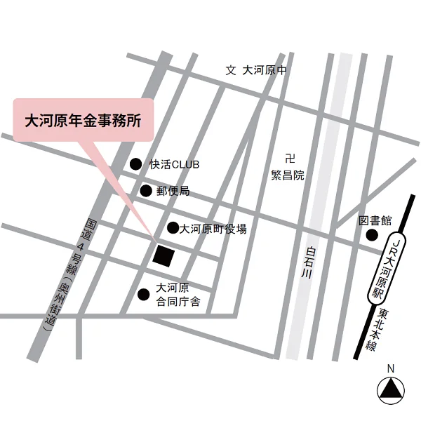 大河原年金事務所（宮城県柴田郡大河原町字新南18-3）の案内図