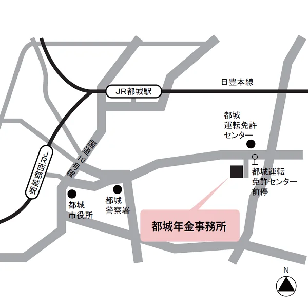 都城年金事務所（宮崎県都城市一万城町71-1）の案内図