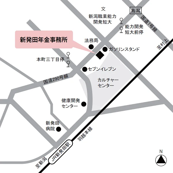新発田年金事務所（新潟県新発田市新富町1-1-24）の案内図