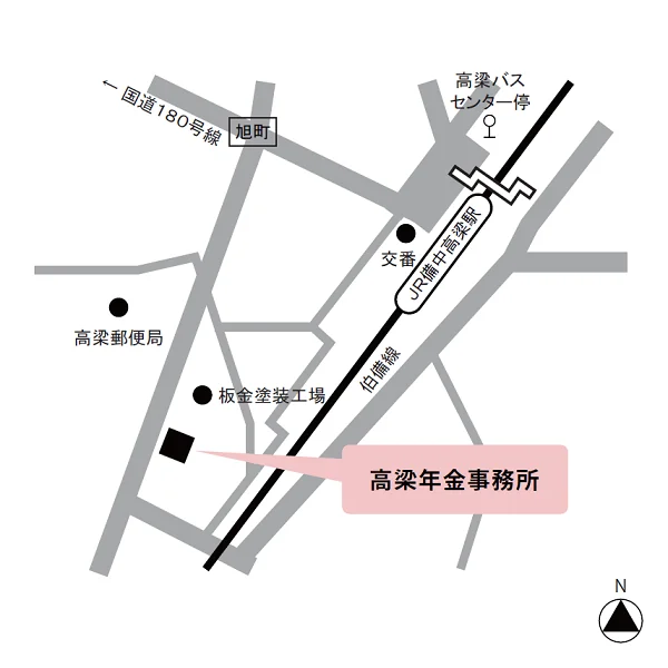 高梁年金事務所（岡山県高梁市旭町1393-5）の案内図