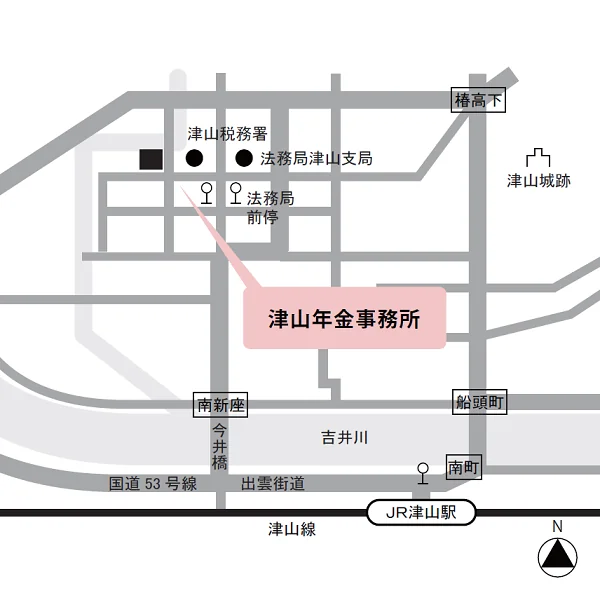 津山年金事務所（岡山県津山市田町112-5）の案内図