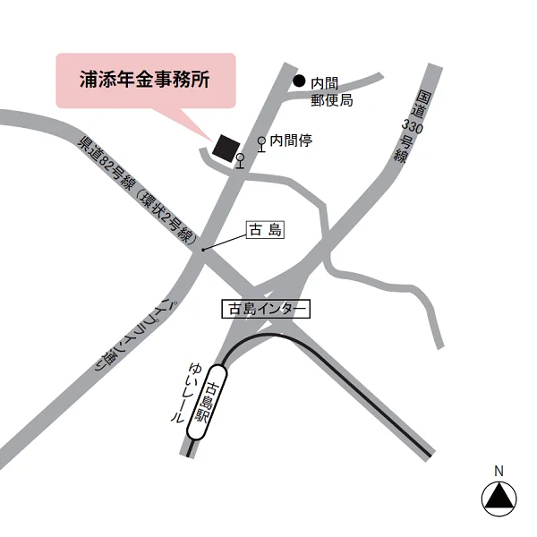 浦添年金事務所（沖縄県浦添市内間3-3-25）の案内図