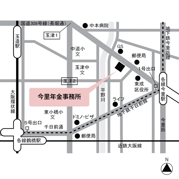 今里年金事務所（大阪府大阪市東成区大今里西2-1-8）の案内図