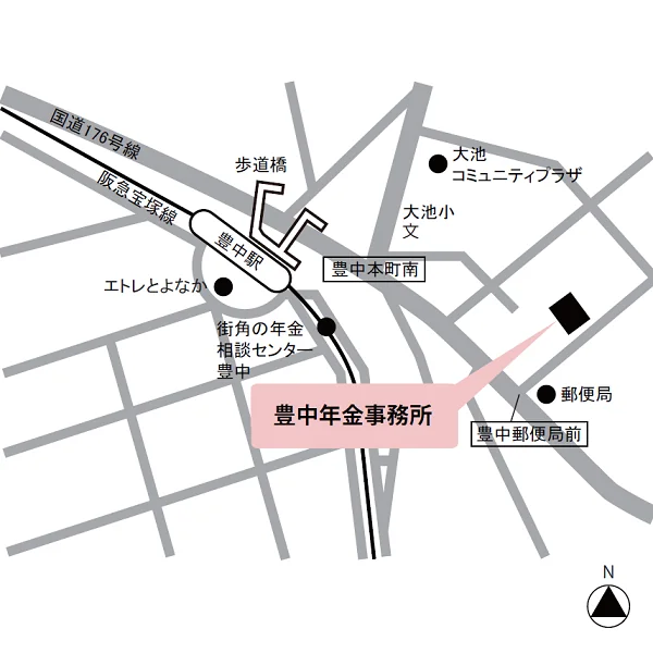 豊中年金事務所（大阪府豊中市岡上の町4-3-40）の案内図