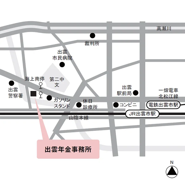 出雲年金事務所（島根県出雲市塩冶町1516-2）の案内図