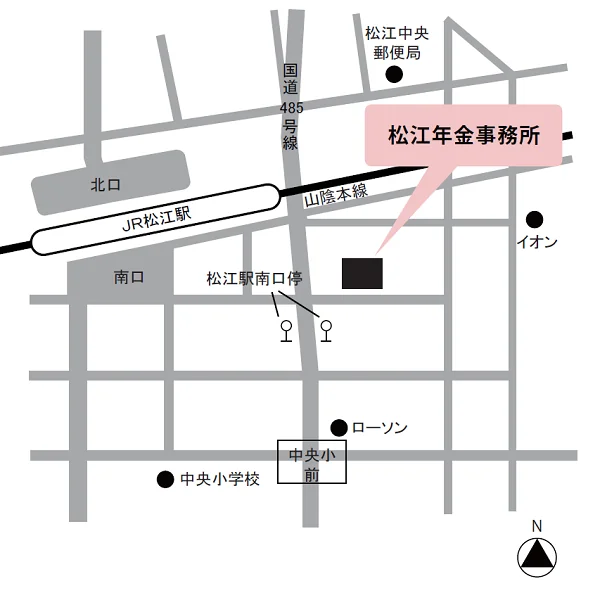 松江年金事務所（島根県松江市東朝日町107）の案内図