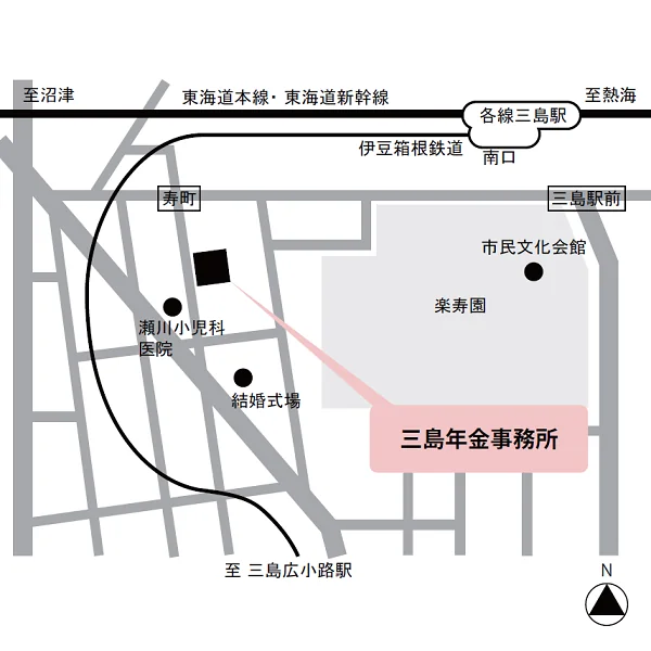 三島年金事務所（静岡県三島市寿町9-44）の案内図
