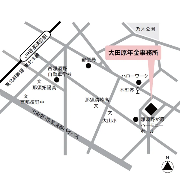 大田原年金事務所（栃木県大田原市本町1-2695-22）の案内図