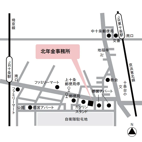 北年金事務所（東京都北区上十条1-1-10）の案内図
