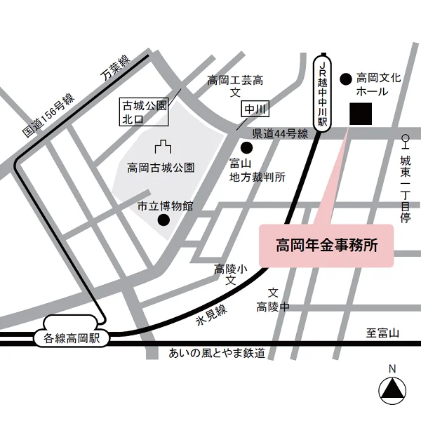 高岡年金事務所（富山県高岡市中川園町11-20）の案内図