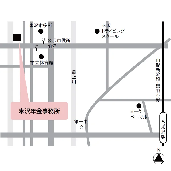米沢年金事務所（山形県米沢市金池5-4-8）の案内図